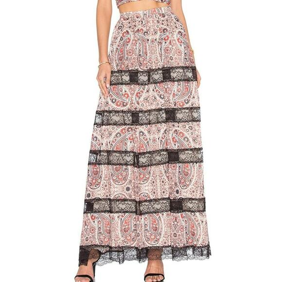 Alice + Olivia Hetty Paisley Lace Trim Maxi Skirt Size 4 - Picture 2 of 6